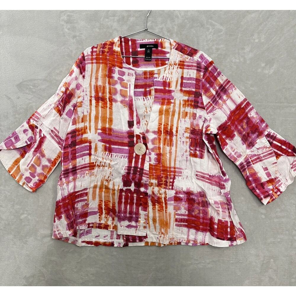 Ali Miles 100% Linen Blazer Top‎ Women’s Size 1X Colorful Artsy Art to Wear